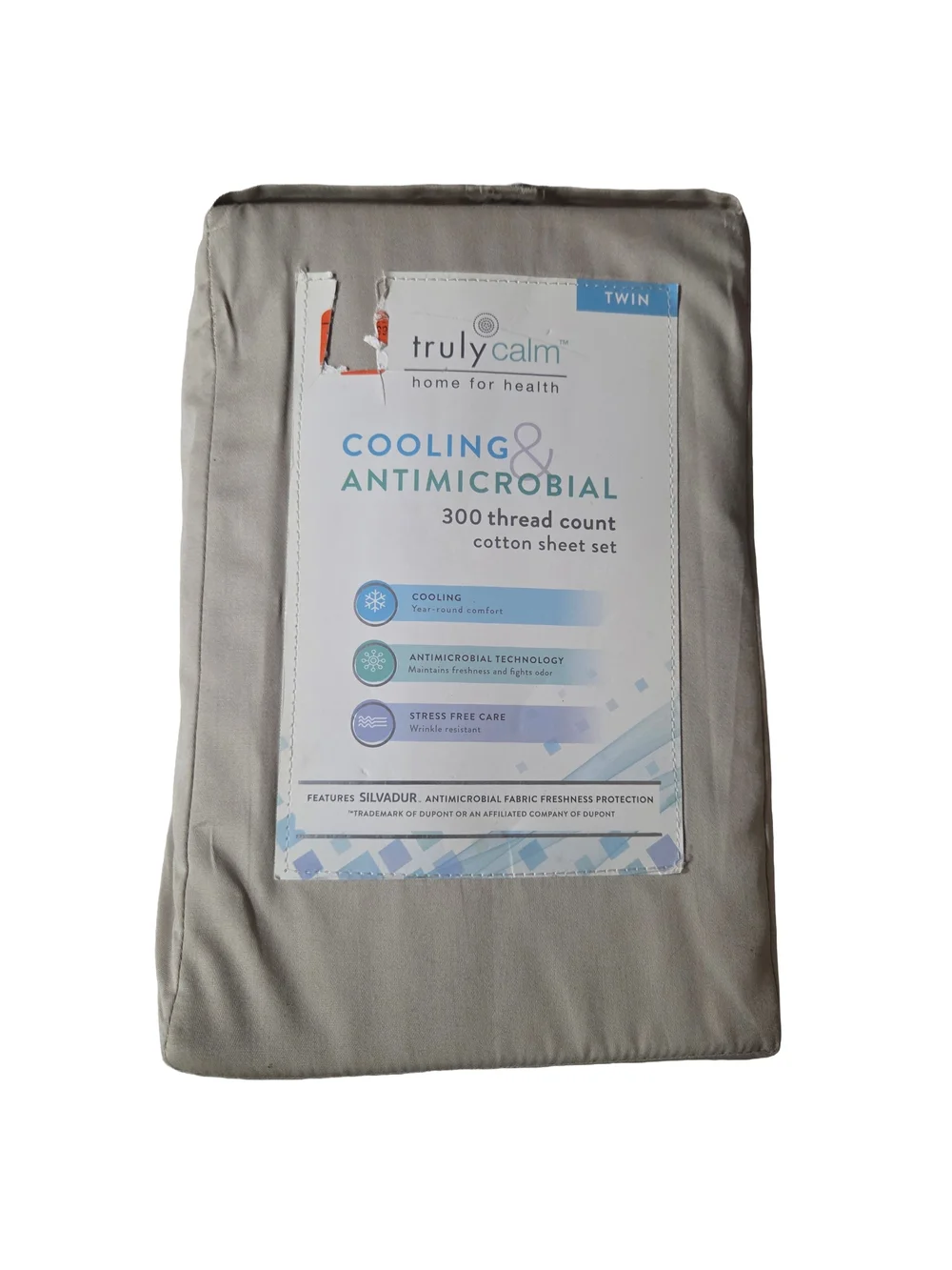 Cooling & Antimicrobial Twin Sheet Set — Gray